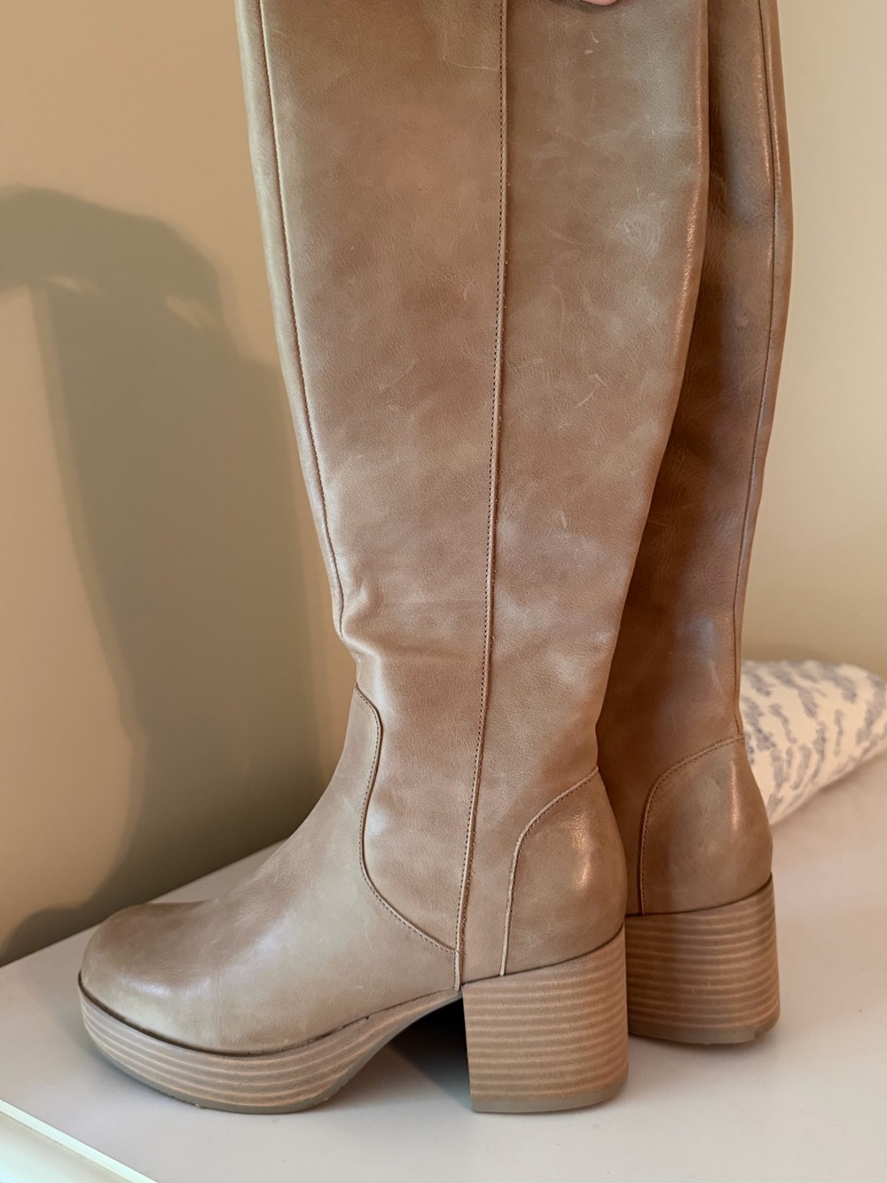 Vince Over-the-Knee Platform Block Heel Boots in Tan